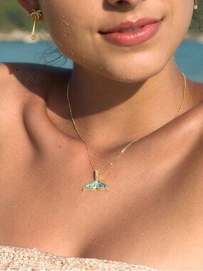 Abalone Whale Tail Necklace Waterproof Gold Beach Vacation Jewelry Shell Beach